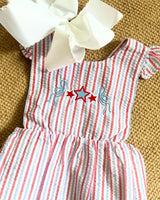 Red White and Blue Seersucker Ruffle Sunsuit