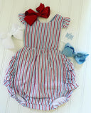 Red White and Blue Seersucker Ruffle Sunsuit