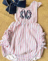 Red White and Blue Seersucker Ruffle Sunsuit