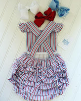 Red White and Blue Seersucker Ruffle Sunsuit