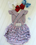 Red White and Blue Seersucker Ruffle Sunsuit